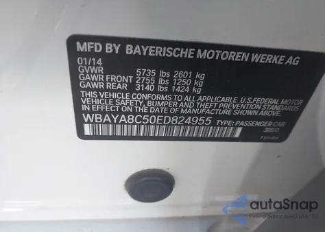 2014 BMW 750I z USA, uszkodzony, nr VIN WBAYA8C50ED824955